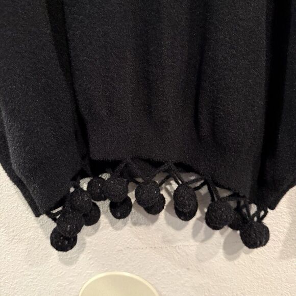 English Factory Black Sweater Pom Pom Hem Knit Pullover Cozy Chic Size Small - Picture 7 of 9